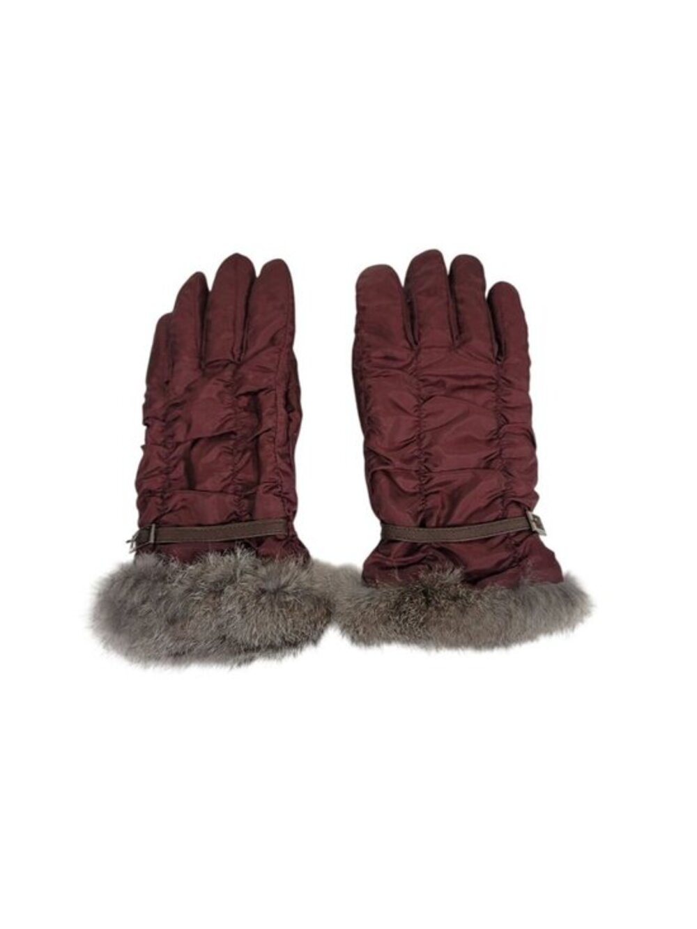 Womens Burgundy Gloves Faux Fur Trim Strap